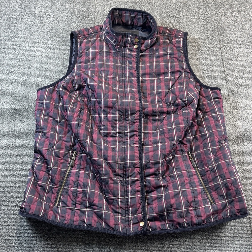 Talbots Women's Plus Size 2X Red/Black Plaid Quilted Vest Zipper Pockets